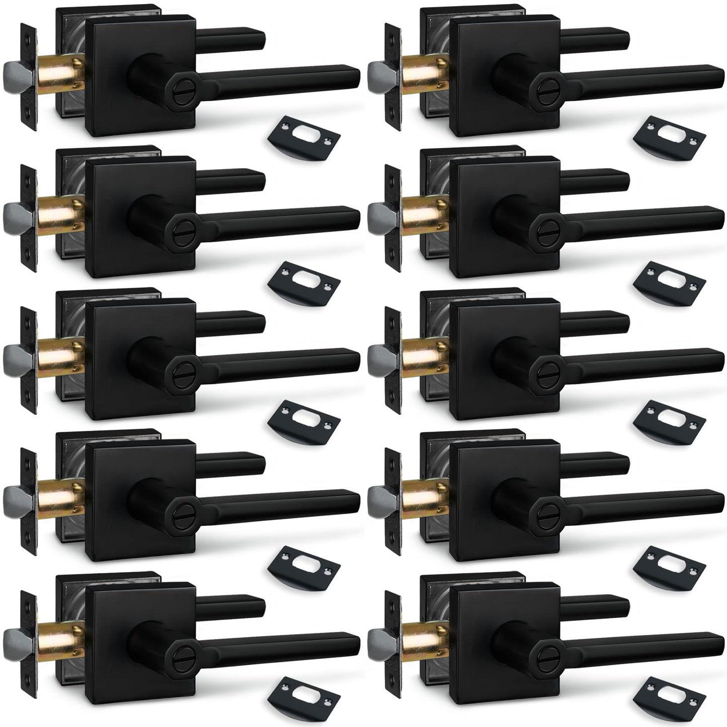 (10Pack) Bed/Bath Room Door Lever for Privacy Bathroom and Interior Door Door Lock Handle in Aged Matt Black, HD1601-DB-BK-10P