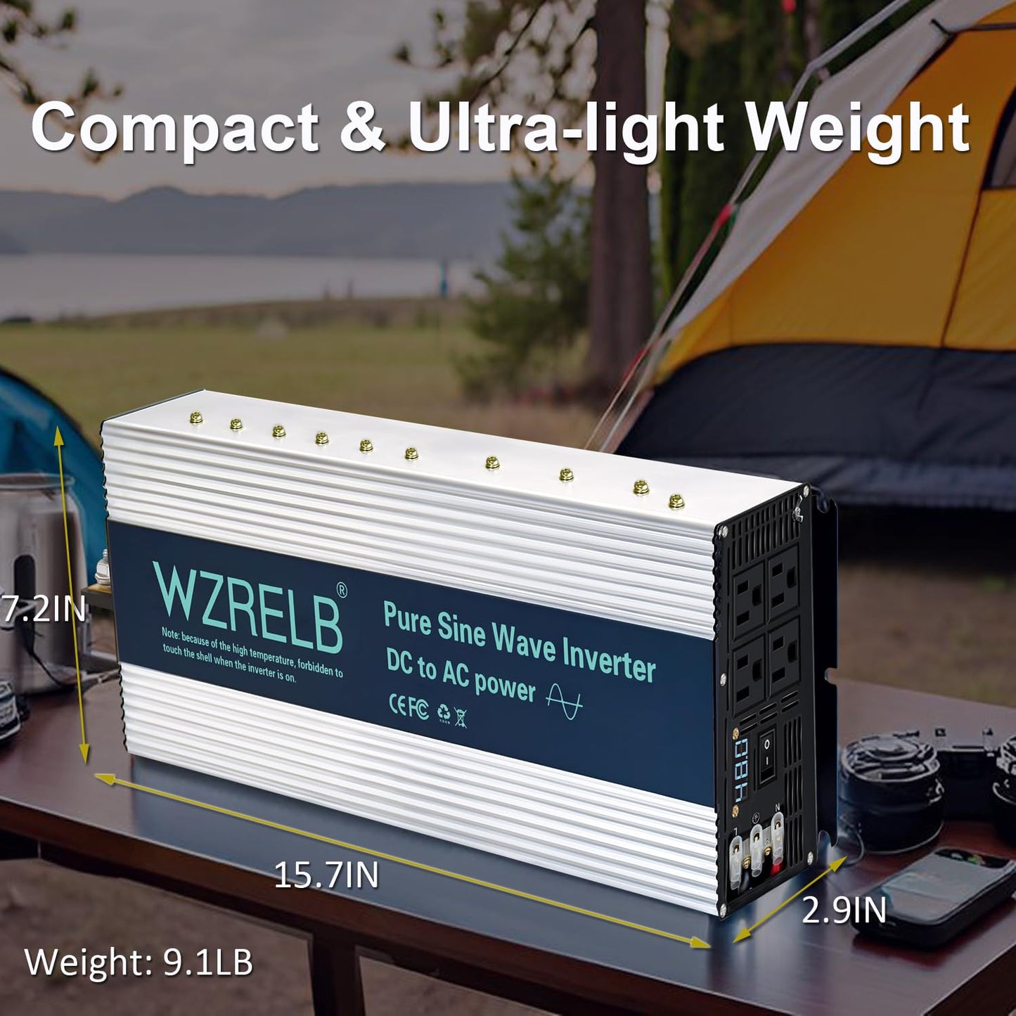 WZRELB 5000W Pure Sine Wave Inverter 24V DC to 110V 120V AC with LED Display,Remote Controller,Off-Grid Power Converter 10000W Surge with 4 AC Outlets, Hardwire Terminal for Home, RV, Truck, Camping