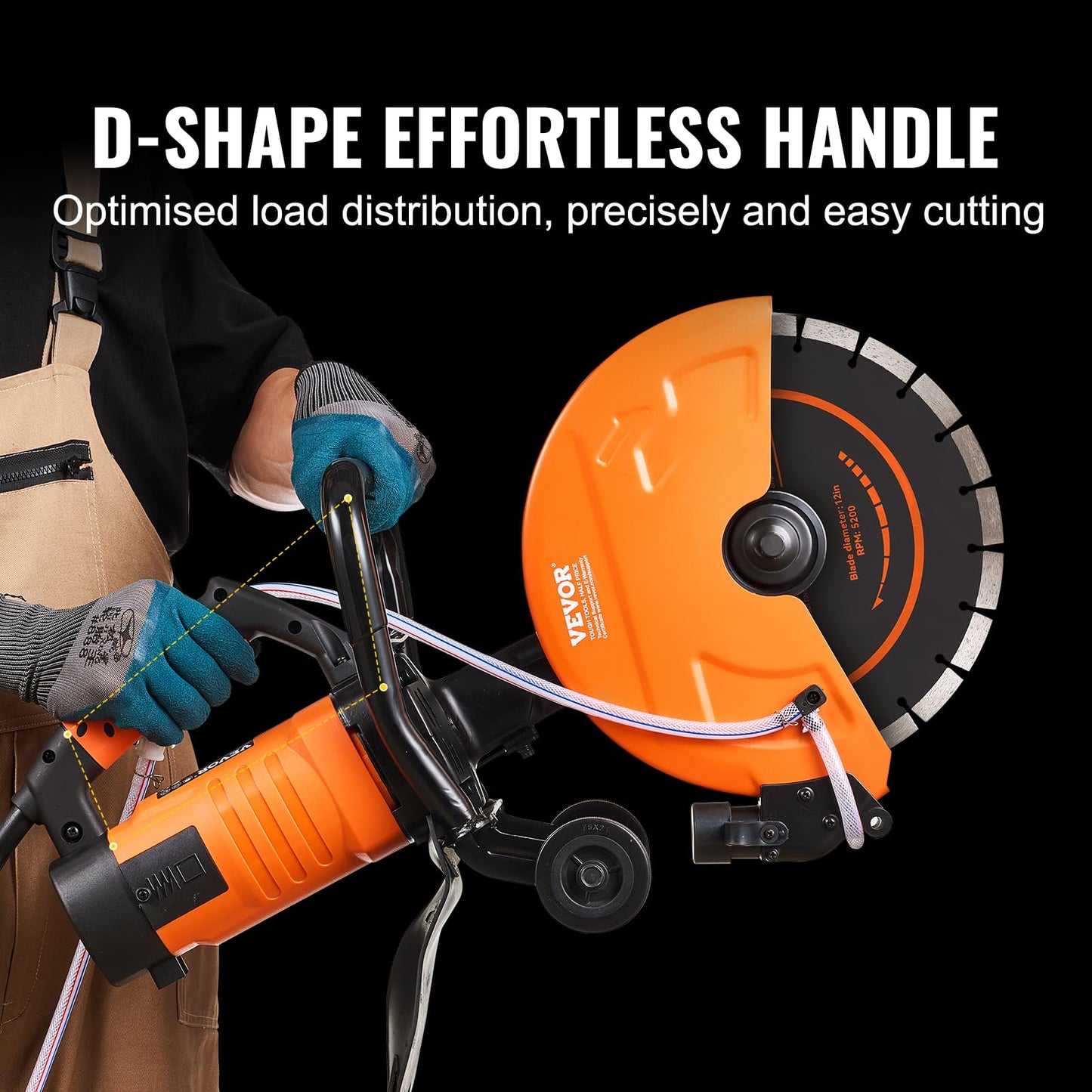 VEVOR Electric Concrete Saw, 12 in, 1800 W Motor Circular Saw Cutter with Max. 4.5 in Adjustable Cutting Depth, Wet Disk Saw Cutter Includes Water Line, Pump and Blade, for Stone, Brick
