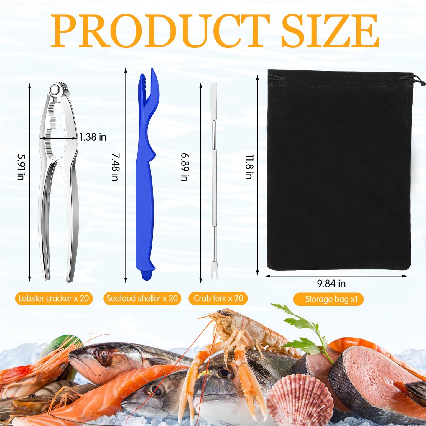 Zhehao 61 Pcs Seafood Tools Set Includes 20 Crab Crackers, 20 Lobster Shellers, 20 Crab Leg Forks and 1 Storage Bag, Nut Cracker Set for Kitchen Party Tools(Blue)