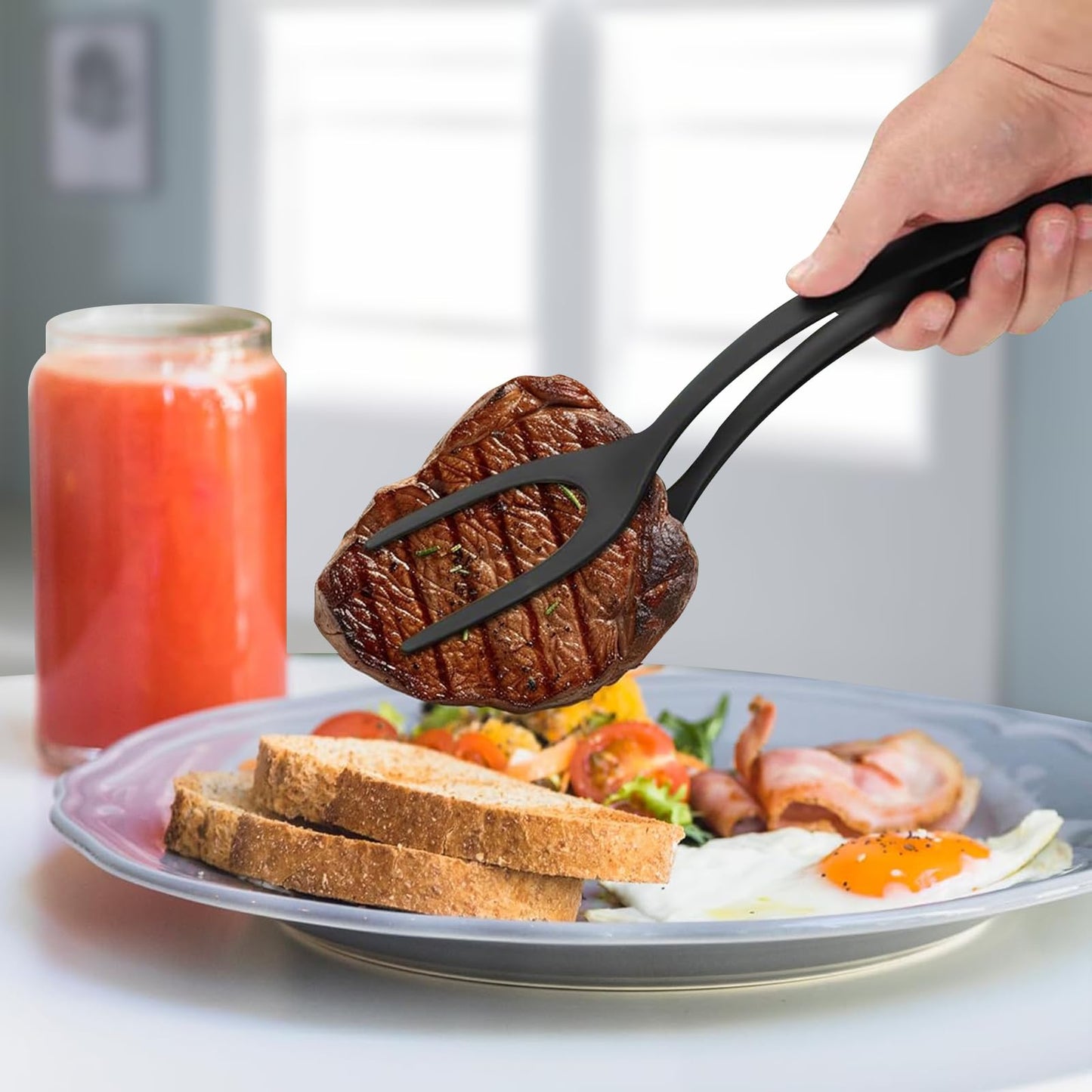 Egg Flipper Spatula Tongs 2 PCS Spatula for Non Stick Frying Pan 2 in 1 Grip & Flip Kitchen Tongs, High Heat Resistant BPA Free Cooking Utensils, Ideal Cookware for Pancakes, Fish, Eggs, Toast