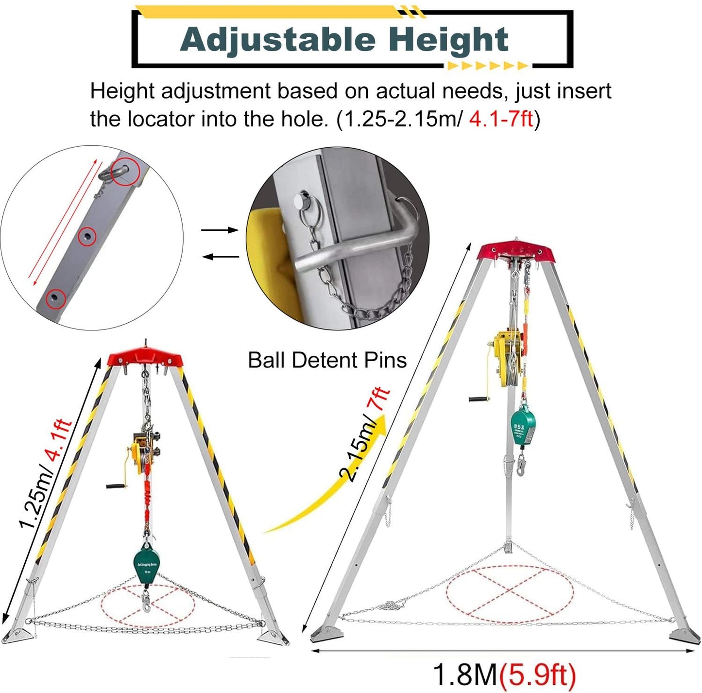 Heavy-Duty Confined Space Tripod Stand 2600LBS - Retractable Rescue Kit with Winch, Fall Protection, Scaffolding, Lifting Hoist for Firefighting, Safety Equipment