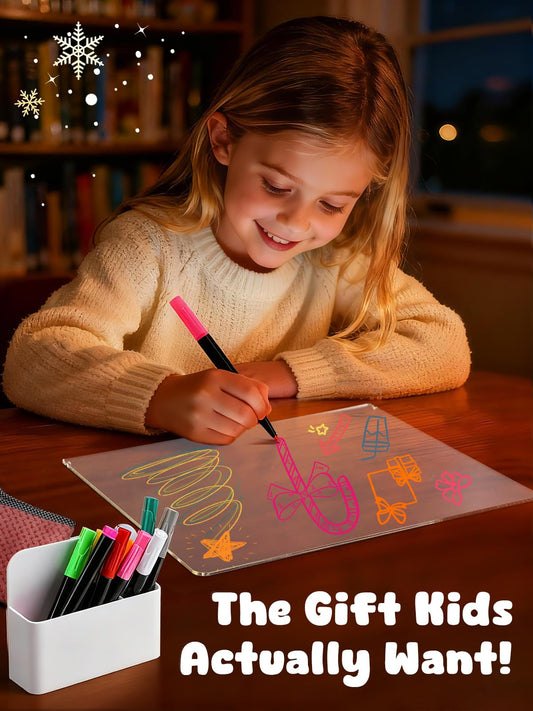 Cordless LED Drawing Board for Kids - Portable Light Up Board, Use Anywhere, 7 Colors + 12 Pens, Glows for Easy Tracing & Doodling, Birthday Gifts Toys for 4–10 Girls & Boys, 11.8×9.8in