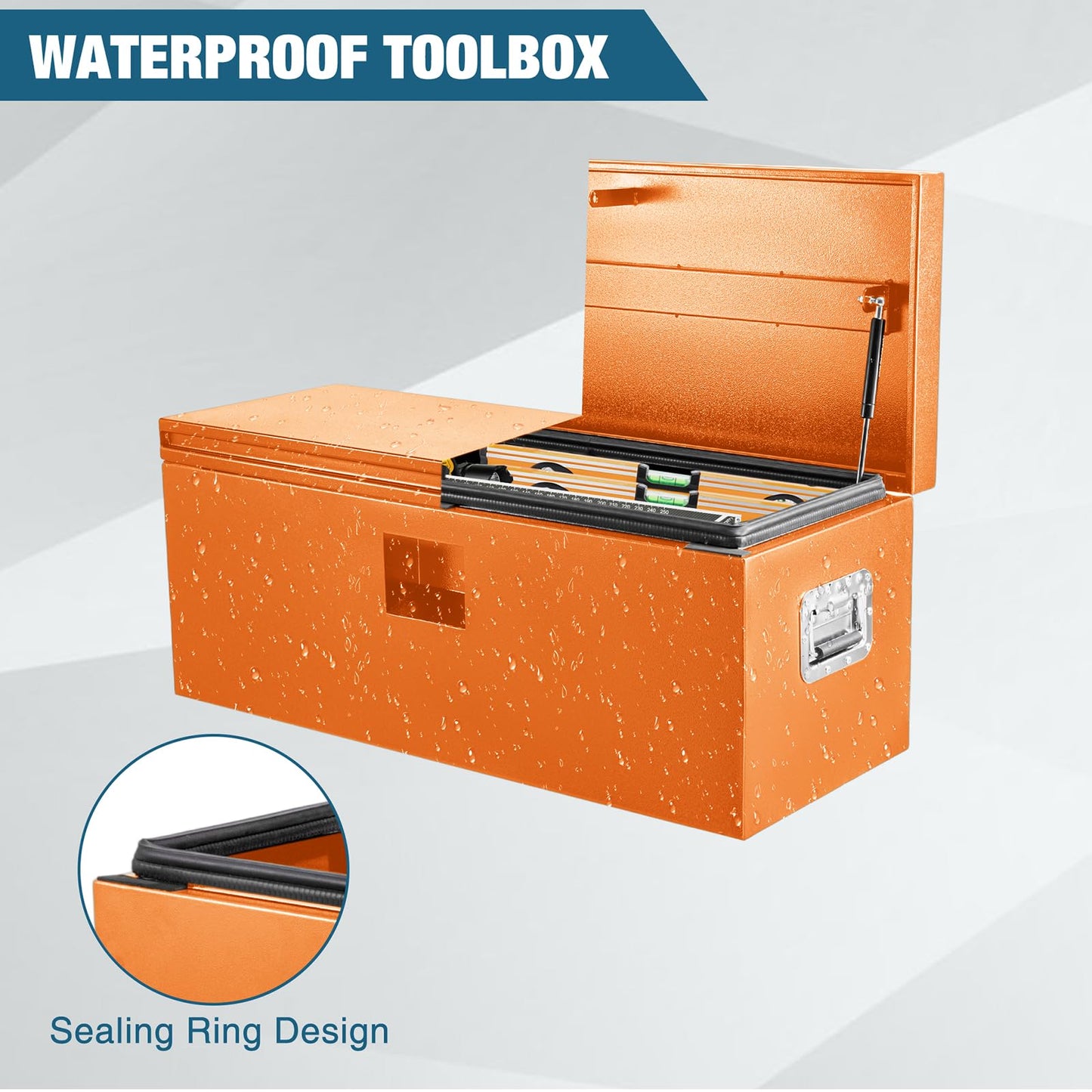 Garvee Black Steel Truck Bed Tool Box, Trailer Tongue Box, Truck Storage Organizer Tool Chest For Truck Bed, RV, Trailer (48"x 15.5"x 15.5" - Orange)