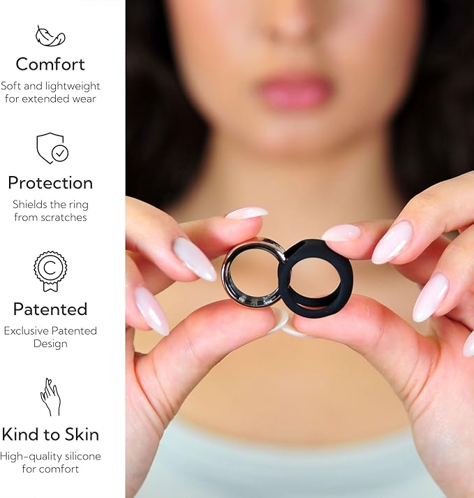 Rinfit Smart Ring Protector - Silicone Ring Enhancer for Active Lifestyle and Gym - StyleFit U.S. Design Patent - Black, Size 7
