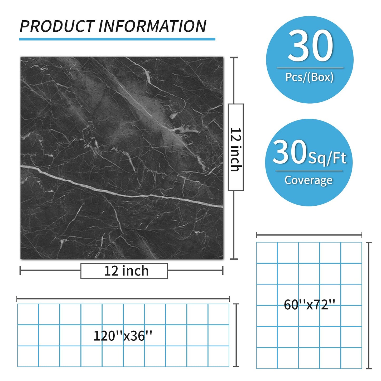 Art3d Peel and Stick Floor Tile, 30-Pack 12 x 12in. Covers 30 Sq.ft, Waterproof Vinyl Flooring Tiles Self Adhesive for Kitchen, Bathroom & Bedroom - Dark Marble