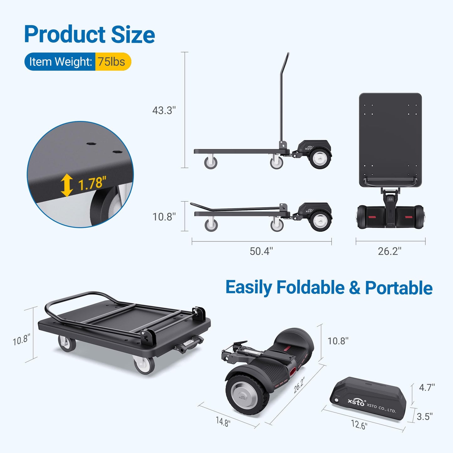 Electric Platform Truck, 661lbs Capacity Heavy Duty Flatbed Cart, 1000W Powered Hand Truck Cart, for Warehouse Sorting, Supermarket Stocking, Farm, Hotel, Construction & Logistics Use