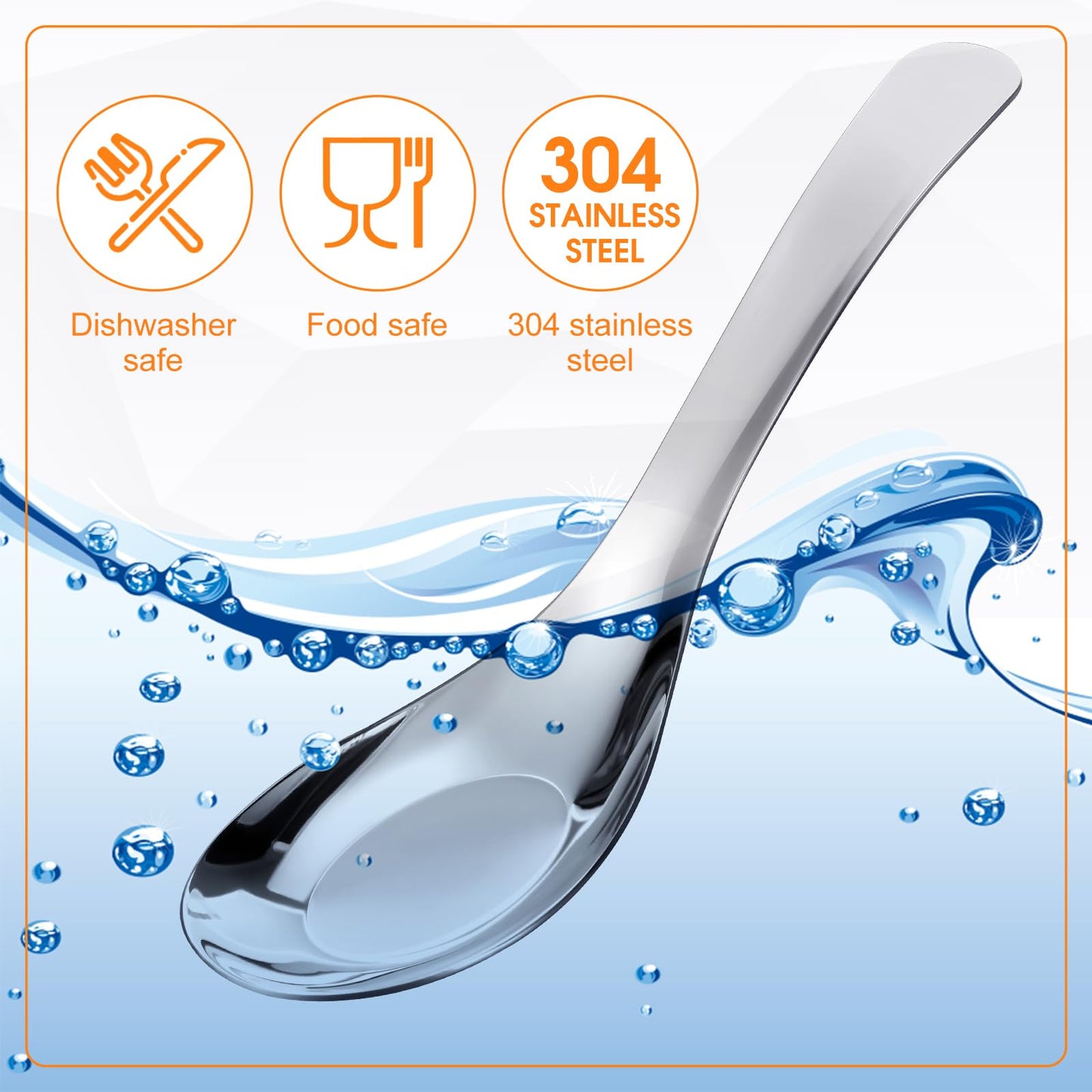 Tioncy 24 Pcs Stainless Steel Soup Spoons Bulk 6 Inch Mirror Polished Asian Spoons for Bouillon Dessert Cereal Ramen Pho Wonton Dumpling Noodles, Dishwasher Safe