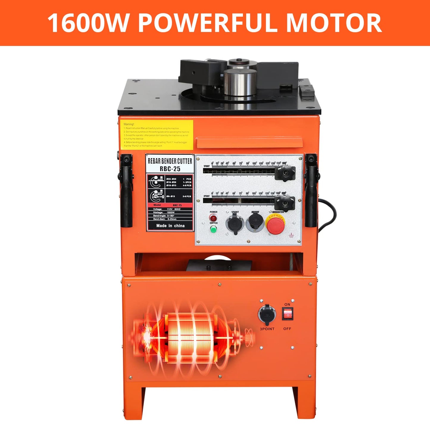 1600W Electric Rebar Bender and Cutter, Fast & Accurate 2-in-1 Bending Machine, Portable Rebar Bender Tool for 1/4 inch to 1 inch Steel Bar