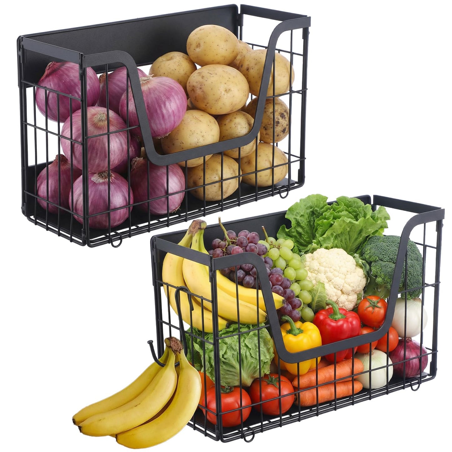 2-Pack Magnetic Shelves for Refrigerator – Heavy Duty Storage Baskets with Hooks, Space-Saving Fridge Organizer for Fruits, Vegetables, Snacks, Laundry & Kitchen Supplies