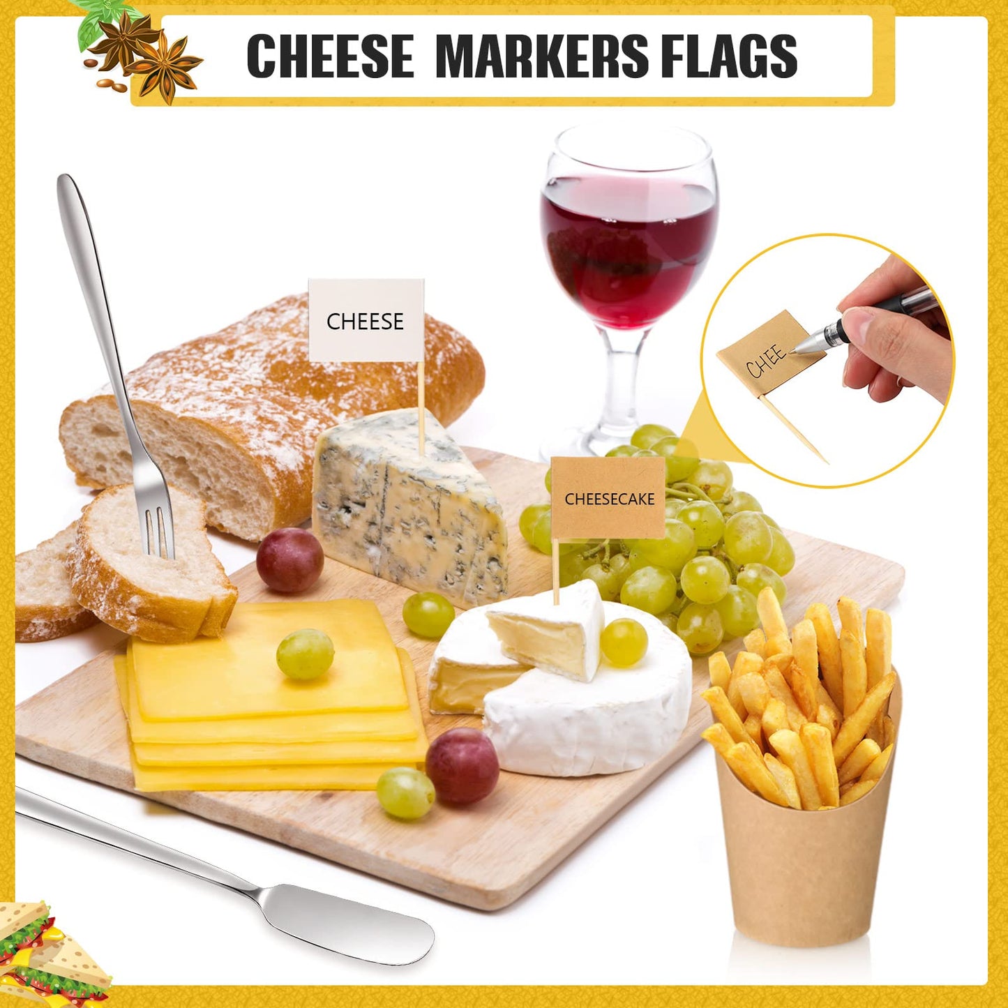 52 Pcs Charcuterie Board Accessories Utensils for Charcuterie Board Wedding Cheese Butter Spreader Knives Set Charcuterie Bowls Serving Tongs Spoon Fork Honey Dipper Toothpick Flag French Fries Holder