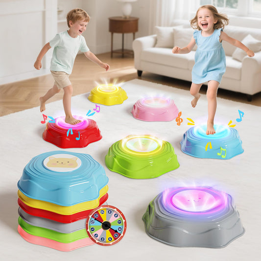 COCASES Stepping Stones for Kids, 6pcs Musical Light up Stepping Stones, Non-Slip Balance Toys for Toddler Coordination Skills, Sensory Toy for Boys and Girls 3-5 Outdoor & Indoor Play