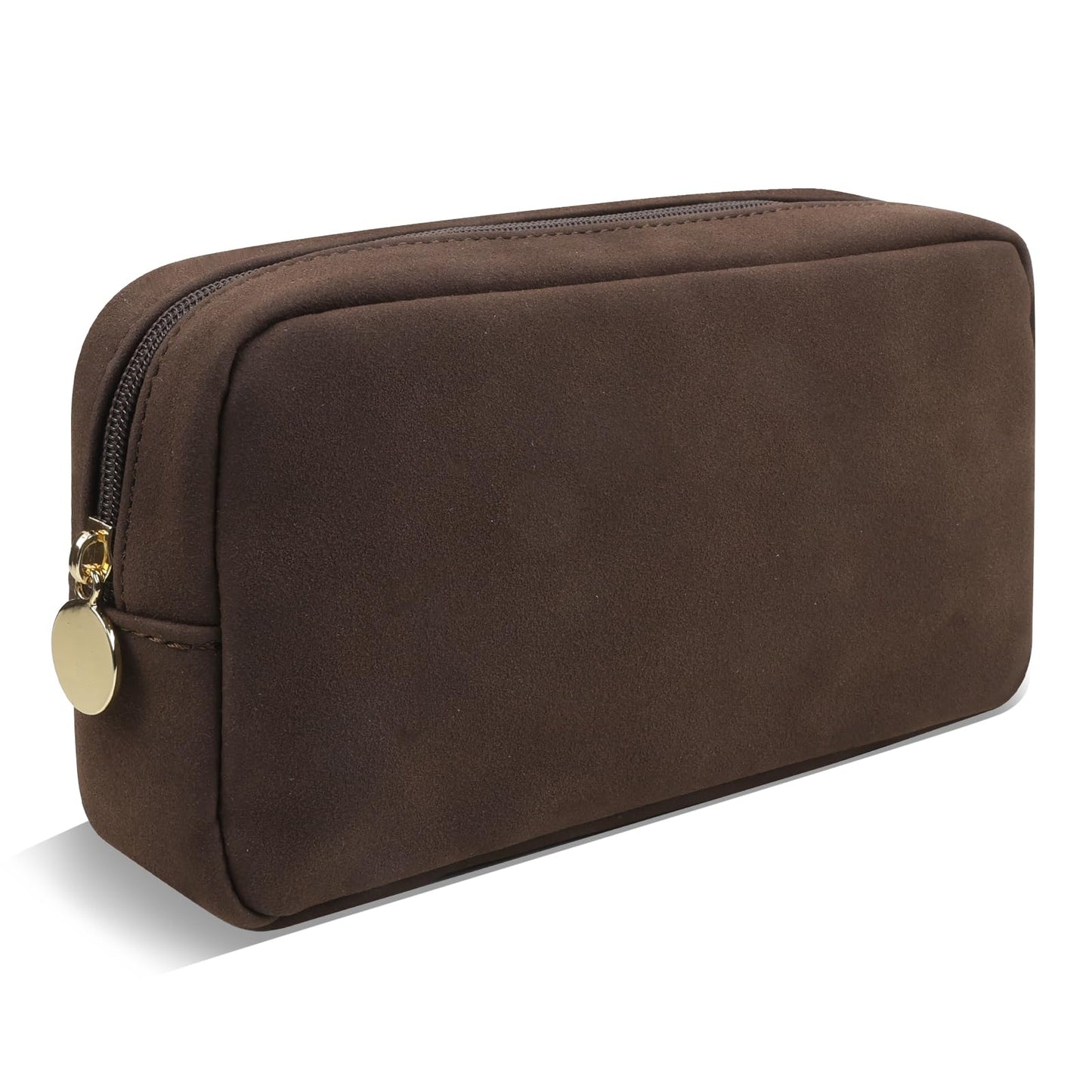 UIXIZQ Small Makeup Pouch for Purse, Suede Travel Toiletry Storage Pouch Cute Preppy Cosmetic Bag for Women Girls, Waterproof Makeup Organizer Skincare Bag Purse with Zipper (Small-Coffee)