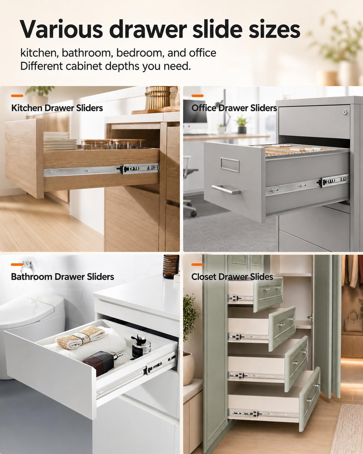 Gobrico 16 inch Drawer Slides 1 Pair，Soft Close Drawer Slides 3 Fold, Cabinet Drawer Slides Full Extension Drawer Hardware, Heavy Duty Hydraulic Self Close Rails, Side Mount Ball Bearing Tracks