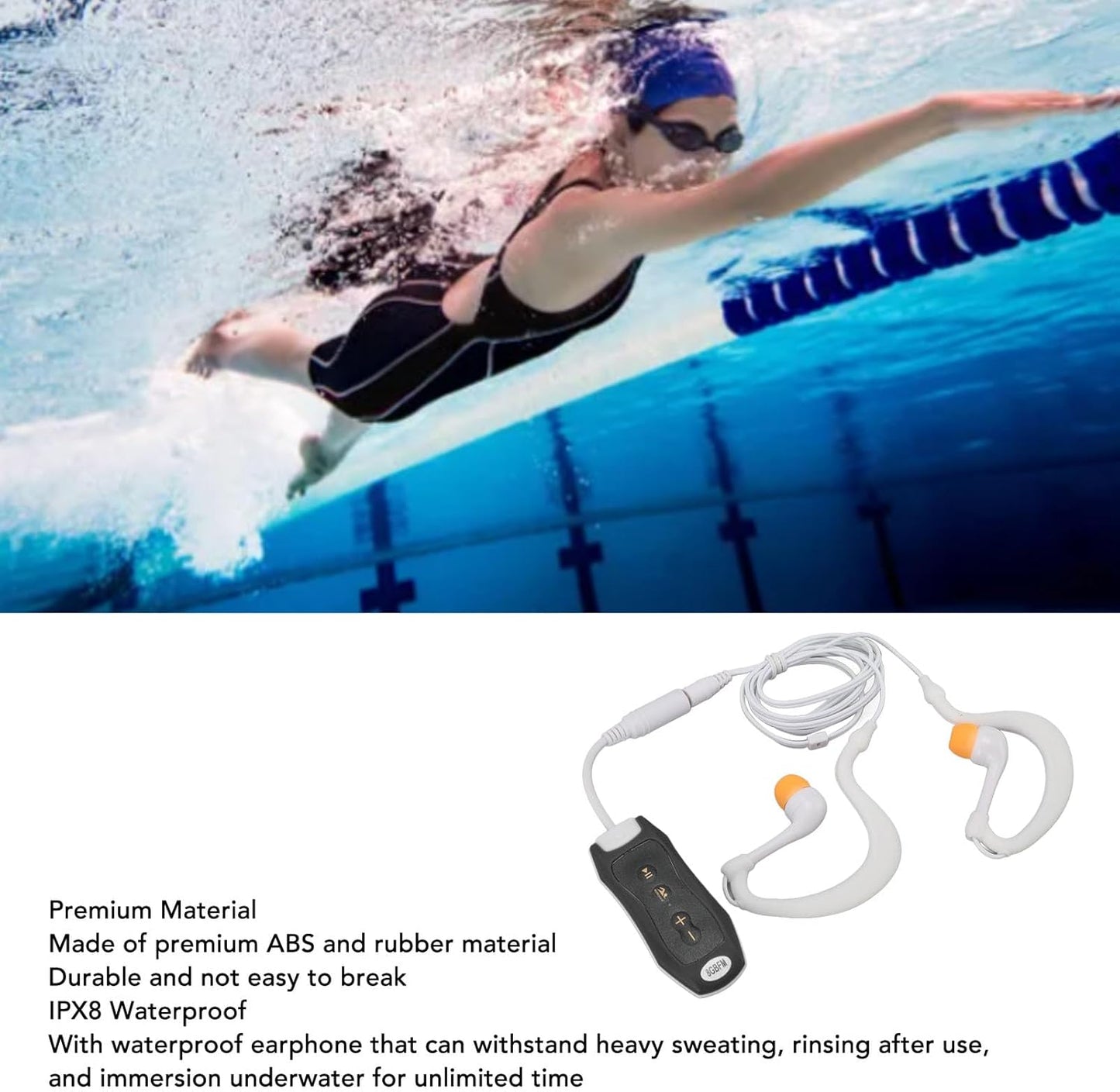 FOSA MP3 Swimming (8GB) Player, Music Player Portable, Premium Material, Hydrodynamic Design, Excellent Sound