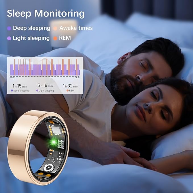 Smart Health Ring for Women Men, Fitness Tracker Ring with Heart Rate, Blood Oxygen, Sleep Tracker, Step Tracker, No Subscription Fee, IP68 Waterproof Smart Ring for iPhone & Android (Rose Gold, 6#)