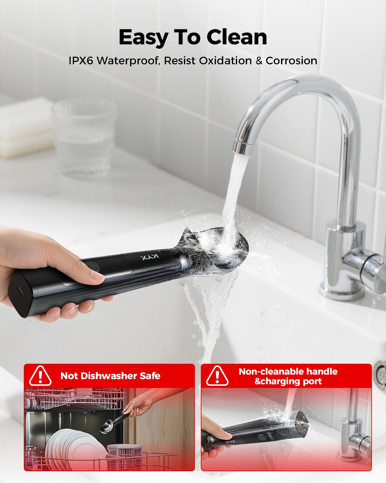 KYX Heated Ice Cream Scoop, with USB-C Charging, 3 Temperature Settings, Food-Grade Zinc Alloy, IPX6 Waterproof & Auto Shut-Off, Ideal for Scooping Hard Ice Cream, Gelato & Frozen Desserts