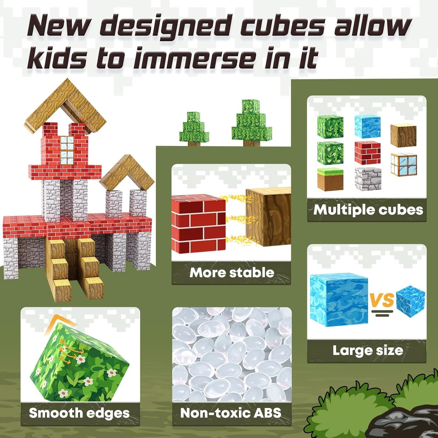 150PCS Magnetic Blocks-Build Mine Magnet World Forest Edition Kids Games for Boys&Girls Age 3-5 4-8 6-8, Magnetic Sensory STEM Toys Tiles for Toddlers Gifts for 3+ Years Old Ideal Construction Toys