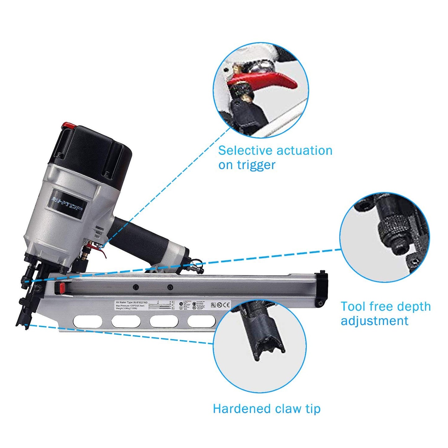 BHTOP 9021NS Framing Nailer 21 Degree 3-1/2" with Depth Adjustment with Set of 2 AP67 Aluminum Magazine (#885-827)