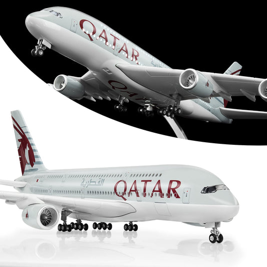 Lose Fun Park 1:160 Scale Large Model Airplane Qatar A380 Plane Models Diecast Airplanes with LED Light for Collection or Gift