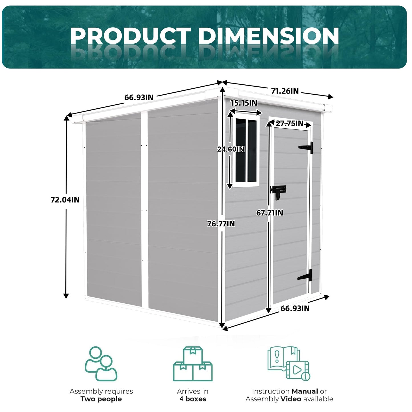 Outdoor Storage Shed 6x6 FT, Resin Lean to Shed with Floor, Window, Lockable Door, Waterproof Outside Sheds Patio Furniture Tool Shed for Bike, Garbage Can, Lawn Mower (Grey, 6 * 6ft)