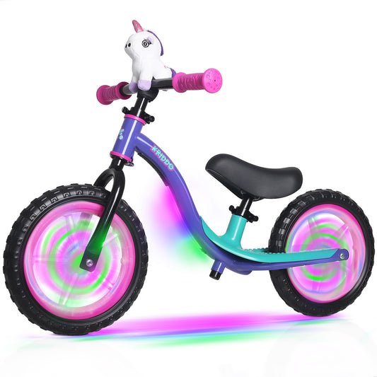 KRIDDO Toddler Balance Bike 2 Year Old, Colorful Lighting Kids Balance Bike for 2-5 Years Old, 12 Inch Balance Bicycle with Riding Buddy, Tool-Free, Adjustable Seat, Handlebar, Gift for 2-3 Girls Boys