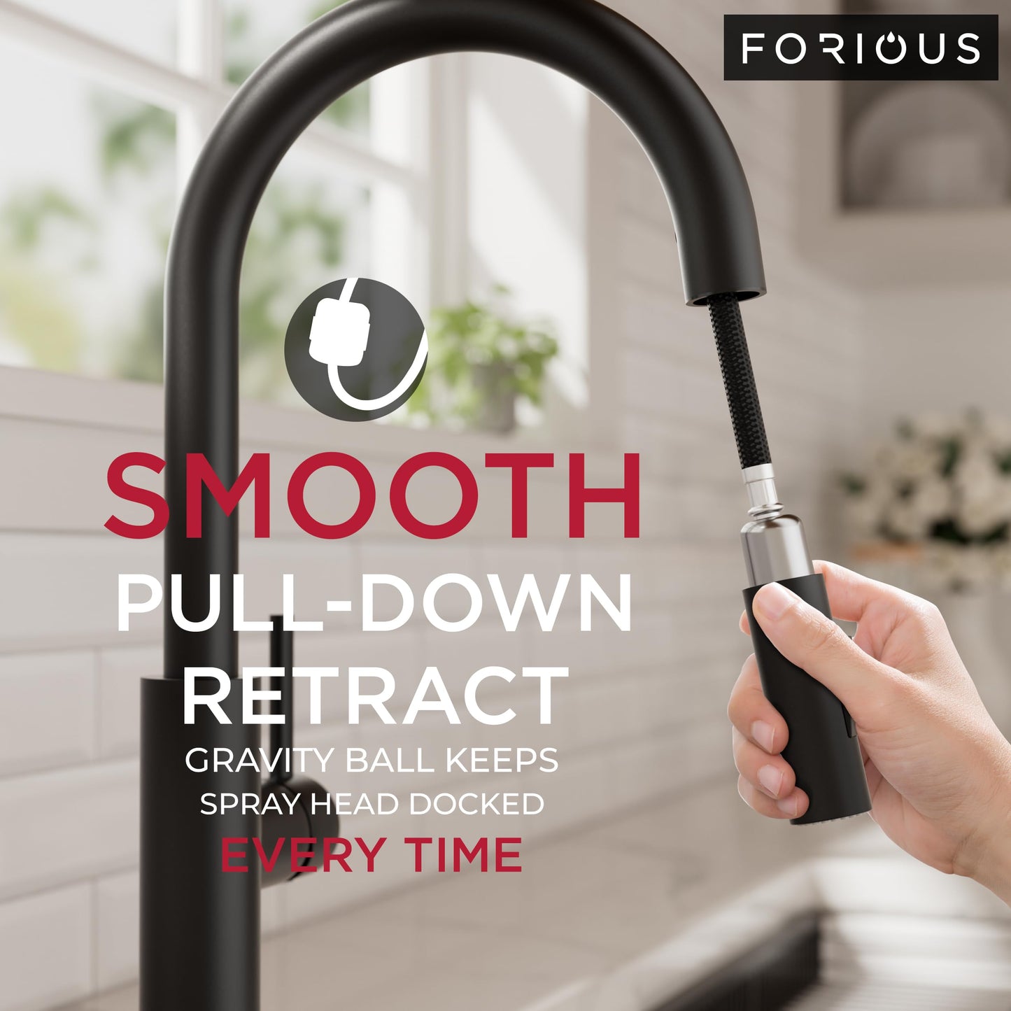 FORIOUS Kitchen Faucet with Pull Down Sprayer, Classic Matte Black, Single Handle High Arc Stainless Steel Kitchen Sink Faucet, 1 or 3 Hole Deck Mount for RV, Bar, Farmhouse, Laundry, Outdoor