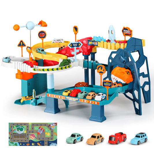 RedCrab Kids Space Car Playset Toy Ramp Track Set,Winding Highway Space Dinosaur Hill Toy,Light and Music Educational Toys for Age3+ Boys Girls with 4 Mini Cars & Map,Good Gift for Birthday Christmas