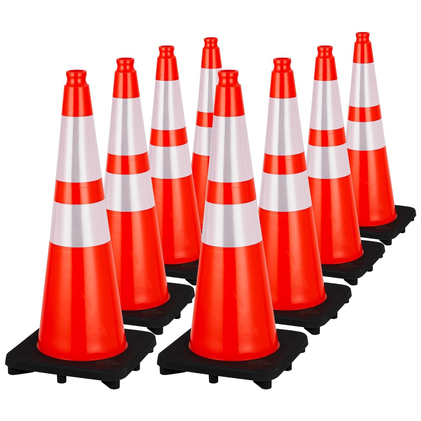 28 Inch Traffic Cones, Heavy-Duty Orange PVC Safety Cones with 2 Reflective Collars - for Road Parking, Construction, and Hazard Safety，8 Pack