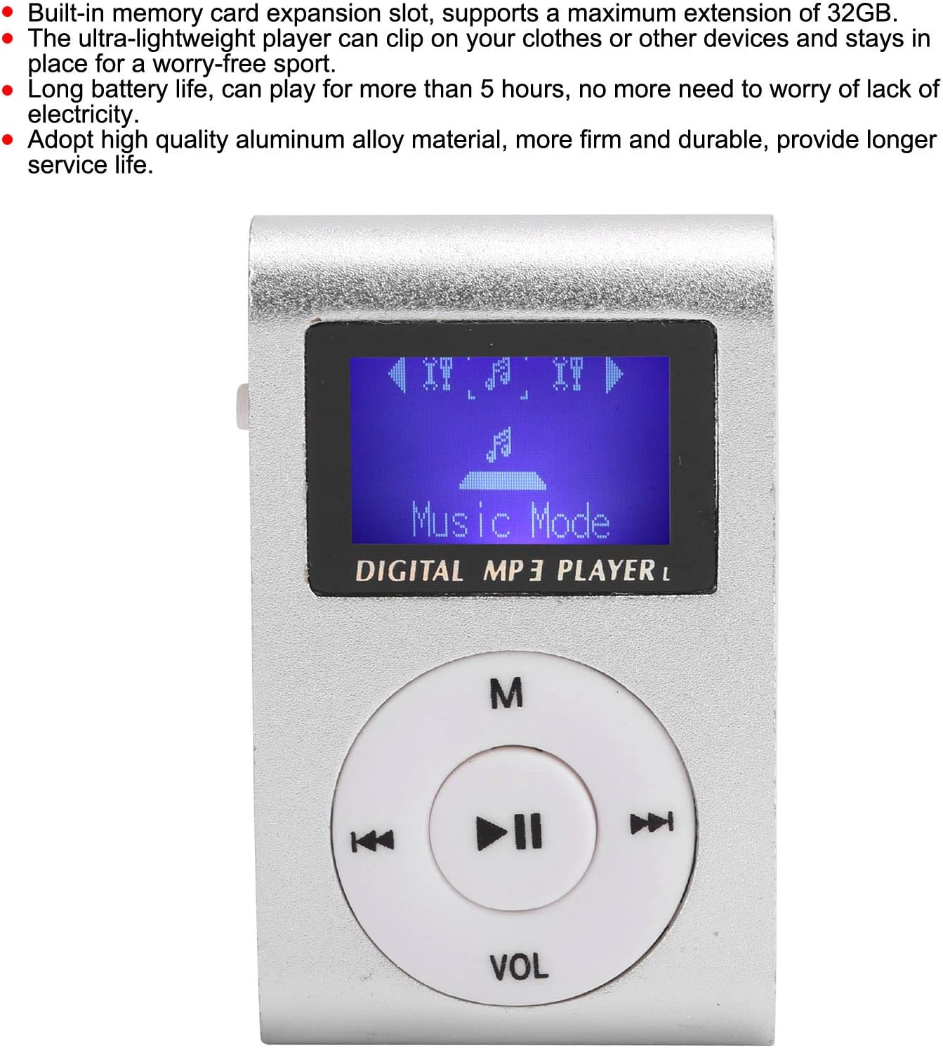 Zerone MP3 MP3 Mini Player, Portable Mini Player Sports Digital Media Player BackClip LCD Screen Support Memory Card