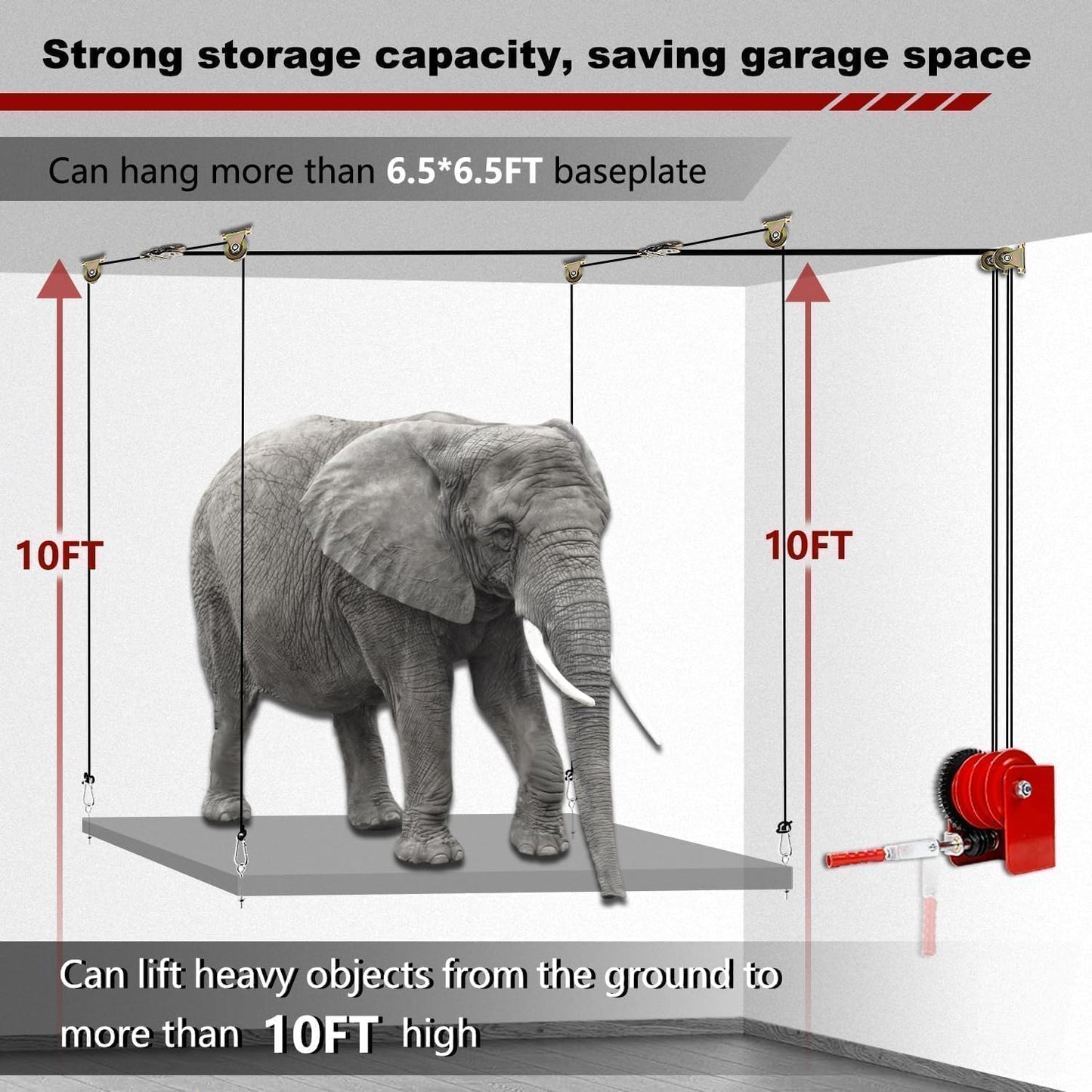 Overhead Garage Storage Lift Hoist, Heavy-Duty Ceiling Mounted Garage Storage Lift System for Organization, Easy to Install