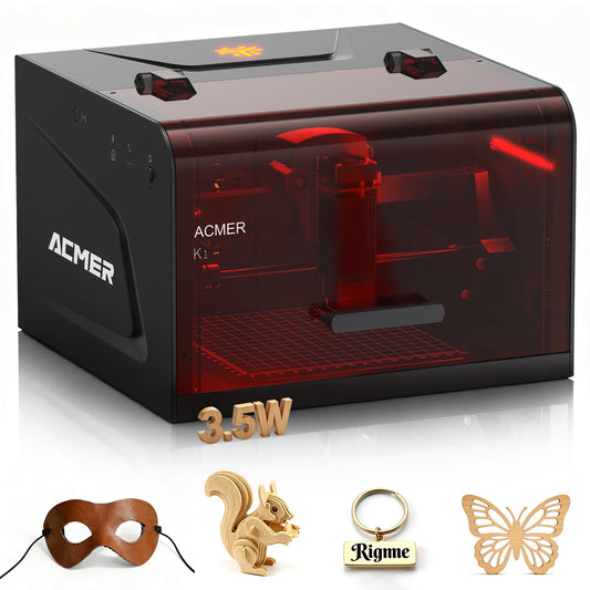 ACMER Laser Engraver Machine, K1 Desktop 3500mW Compact Laser Engraving Machine, 150×150mm Work Area, 0.08mm Fine Engraving Spot, Laser Cutter for Wood, Plywood, Acrylic, DIY Crafts & Small Business