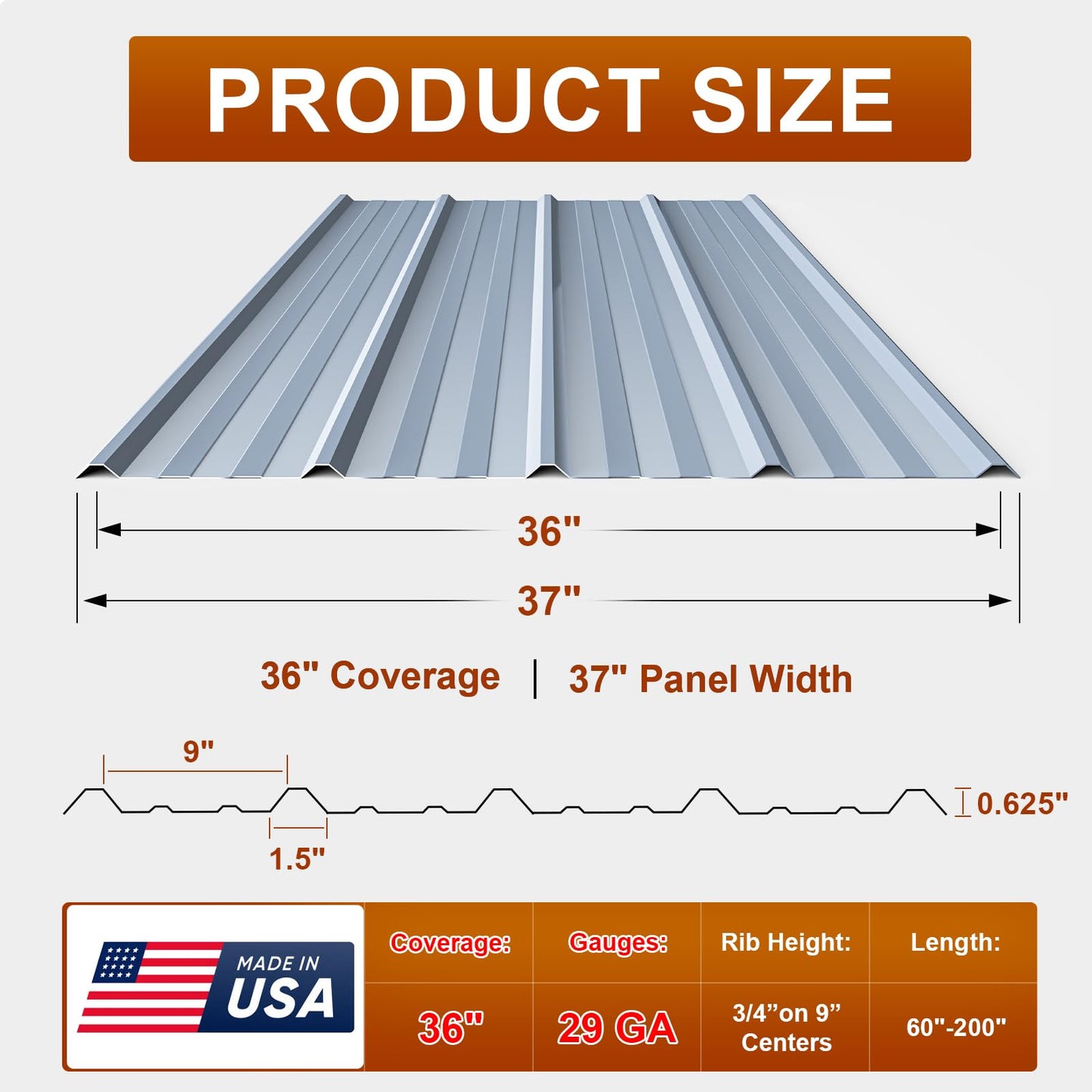 50 Pack Large Metal Roofing Panels, 72" x 36" Each, 900 Sq. Ft. Coverage, Corrugated Galvanized Roofing Panels for Residential Commercial Roofing, Fencing, Wall Siding (Silver)