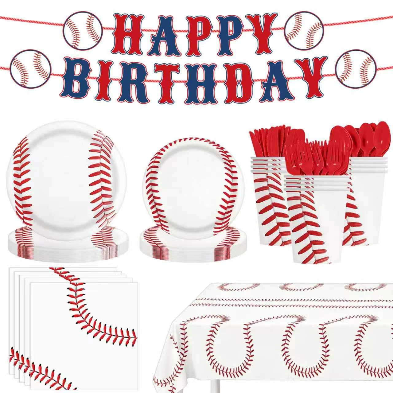 170pcs Baseball Themed Birthday Party Supplies Including Banner,Dinner Plates,Napkins,Forks Disposable Paper Tableware Set Baseball Party Decorations for Kids Serve 24 Guests