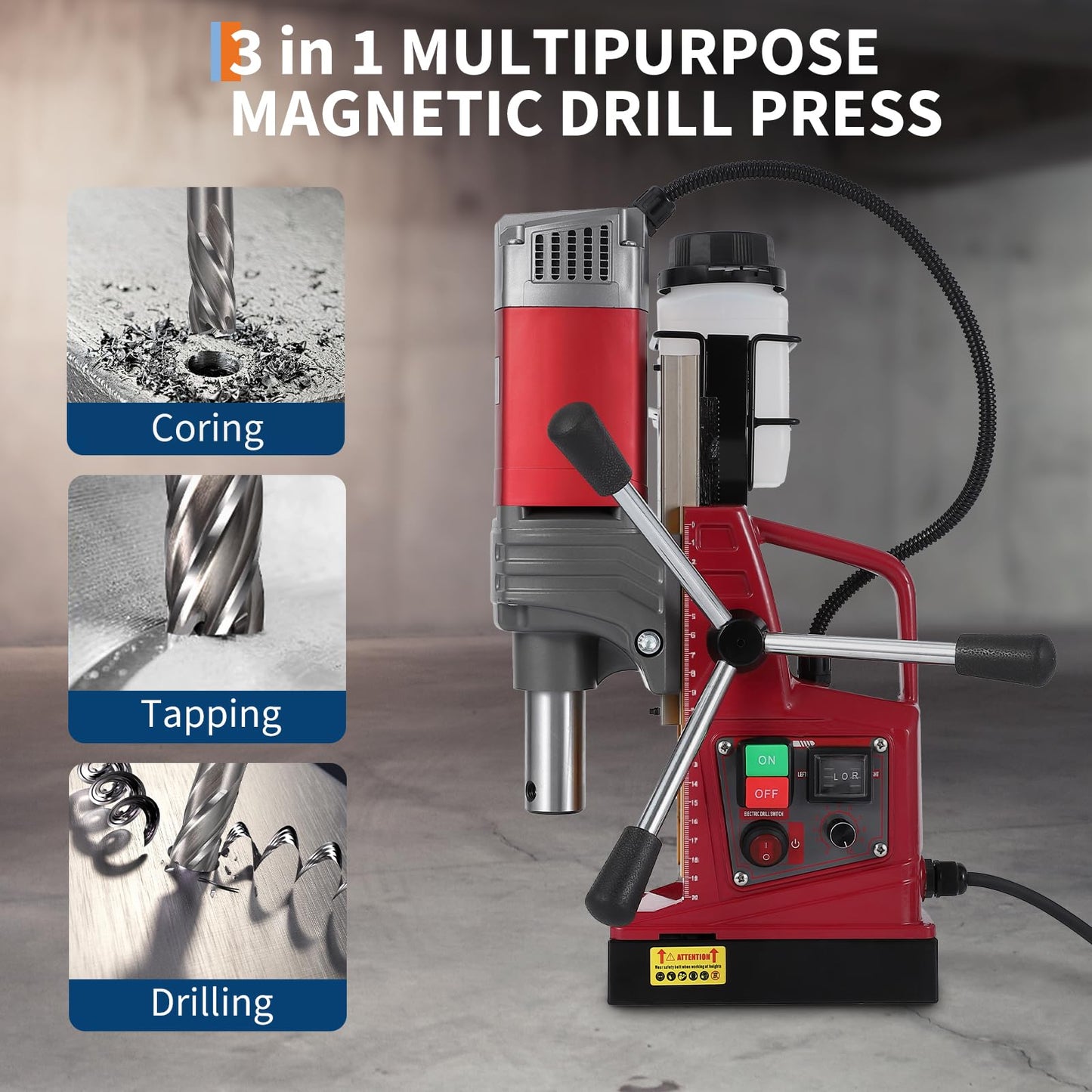 Mag Drill Press, Portable Magnetic Drill Press with 1.57" Boring Diameter, 1550w 3147 Lbf/14000n 750 RPM Power Mag Force Electric Drilling Machine 6 Drills for Metal Surface