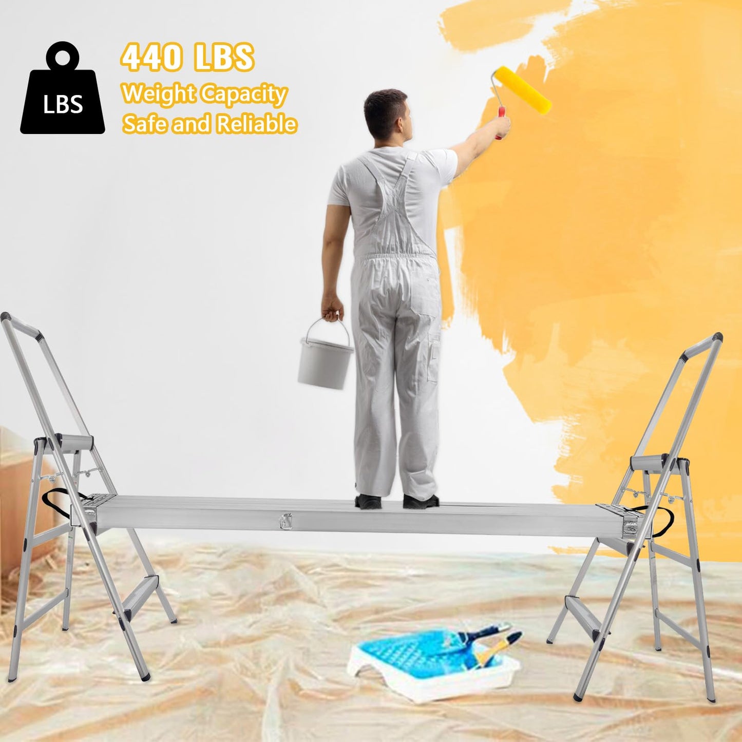 8FT-13FT Telescoping Plank, Aluminum Work Platform with Anti-Slip Surface, 440lbs Load Capacity, Extendable Scaffold Plank for Painting Repair Cleaning