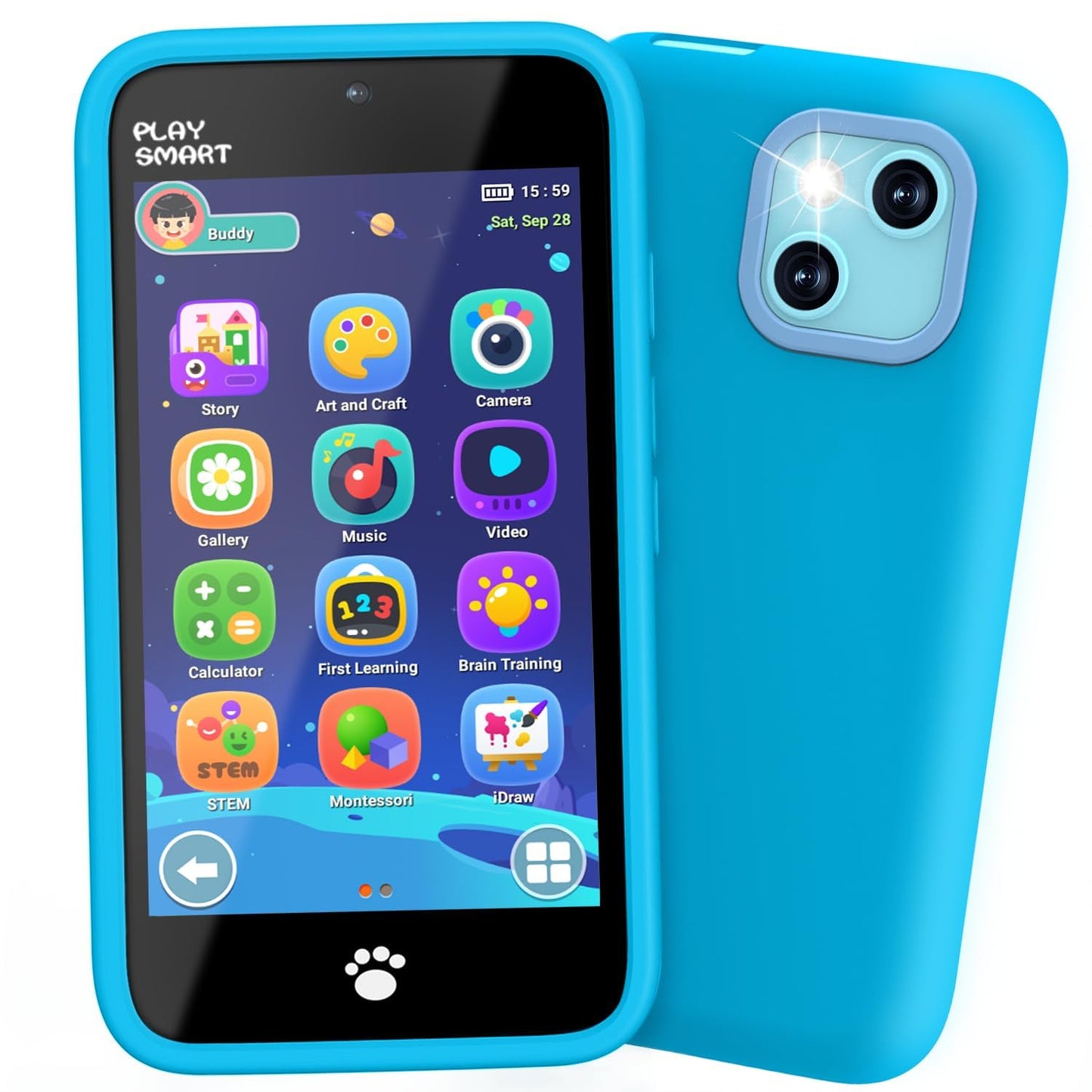 MOMILLA Kids Toys Smart Phone, Dual Camera with Stickers, 3.97" Touchscreen, 200+ Educational Puzzle Games, Learning Toys with Parental Control for Ages 3-8, Birthday Gift