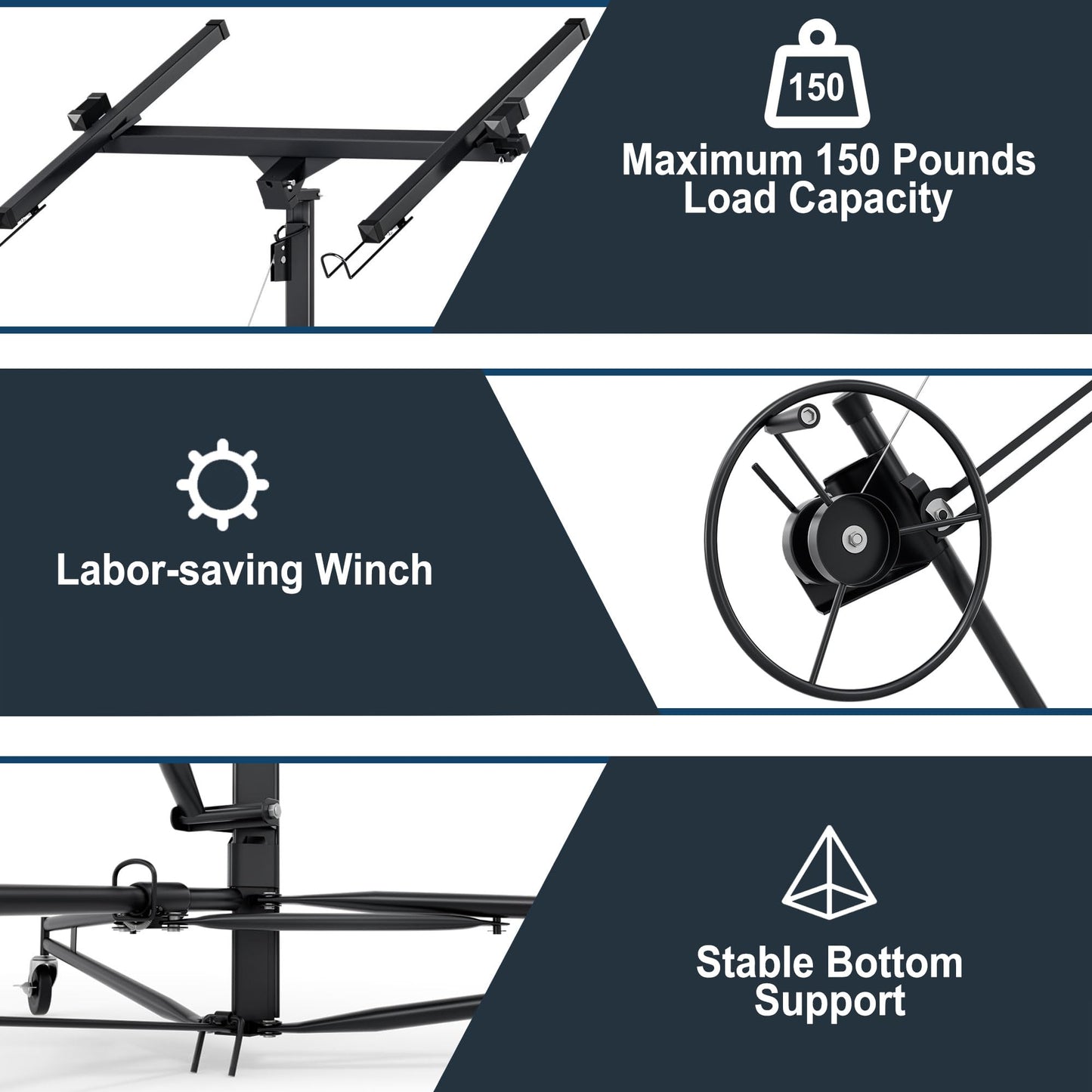 GarveeTech Drywall Lift 16 ft,Drywall Rolling Lifter Panel,150 LBS Heavy Duty Sheetrock Lift,Drywall Lift Panel Hoist Jack with 360° Adjustable Telescopic Arm & 3 Lockable Wheels