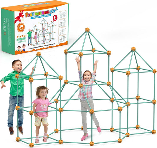 zqiliboyi 140 PCS Kids Fort Building Kit - Educational DIY Construction Toys for Kids 5+, Indoor & Outdoor Play Tent, Build Castles/Den/Play House, STEM Learning Building Sets for Boys & Girls