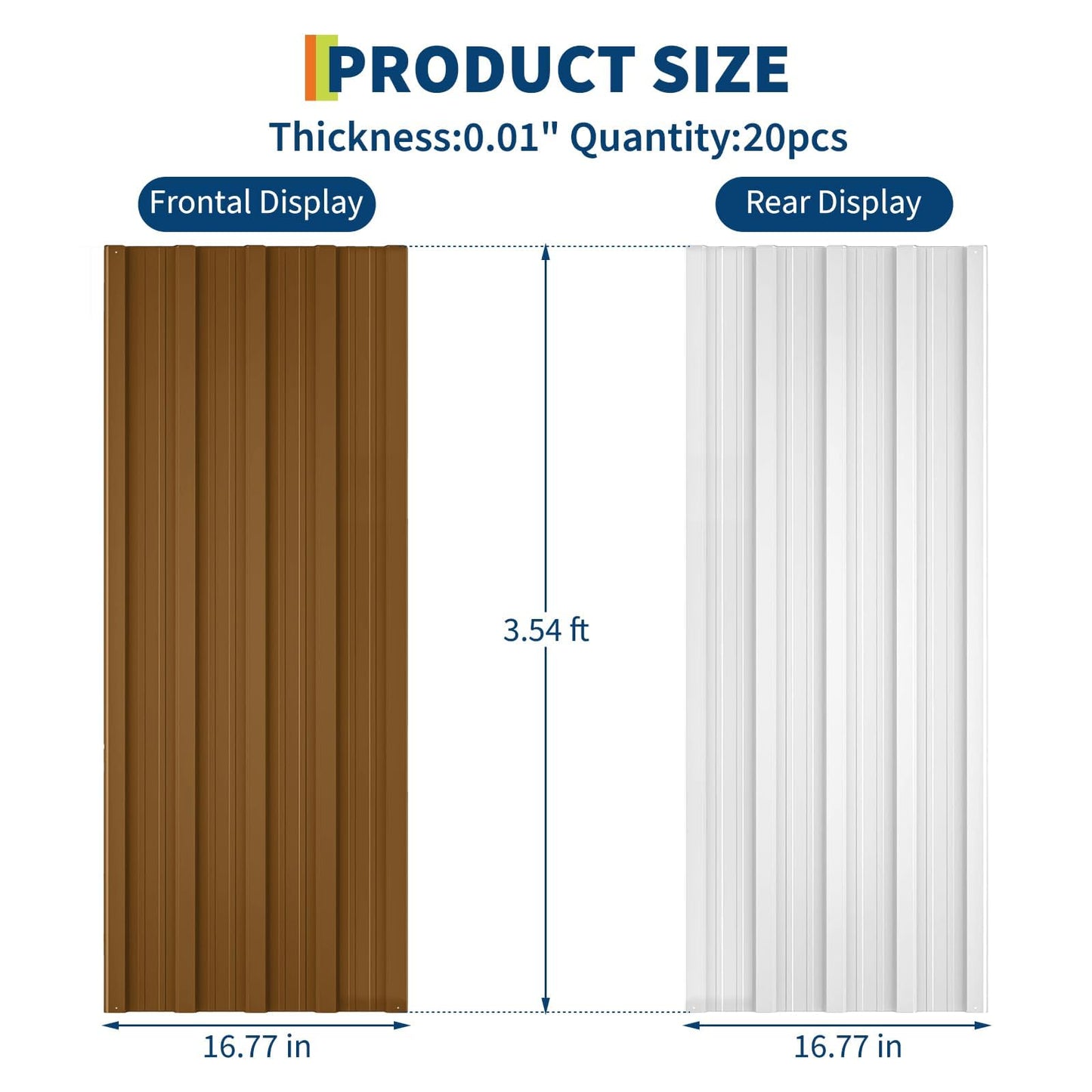 20 Pcs Metal Roofing Panels – Heavy Duty Galvanized Steel Corrugated Roof Panels, Waterproof & Rustproof for Carport, Tool Shed, Patio, Pergola, Easy DIY Installation, 42.52 in x 16.77 in