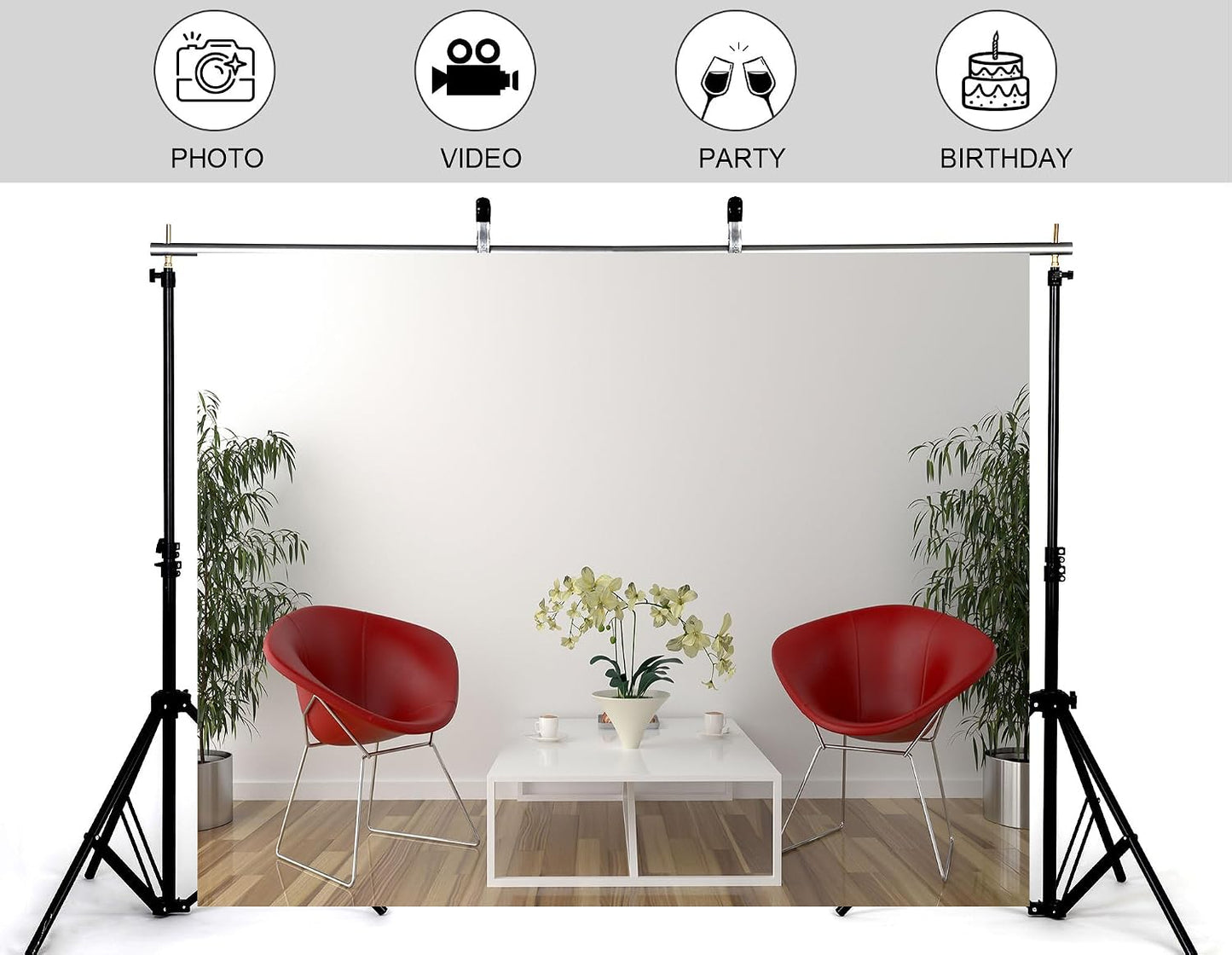 KeyWork 4x4ft Modern Red Accent Chairs Backdrop Contemporary Interior Photography Background for Minimalist Party