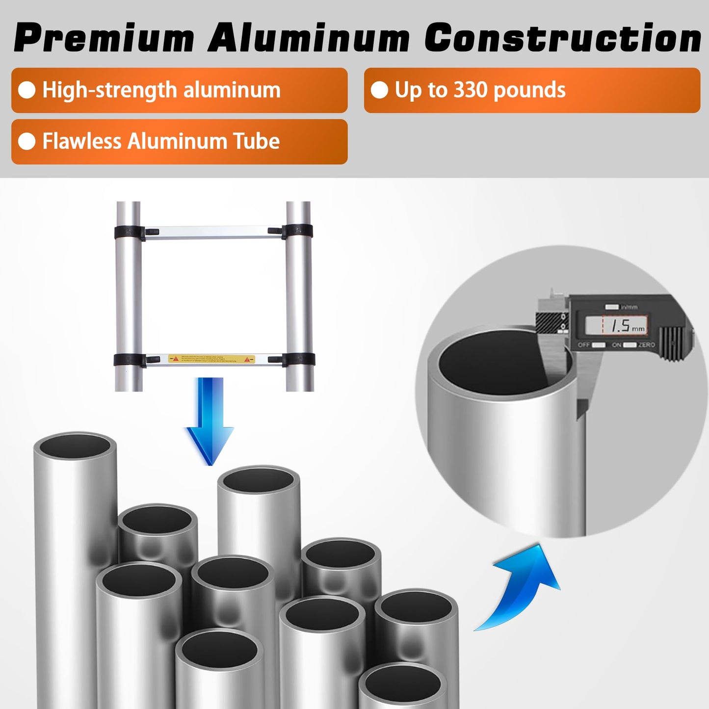 8.53 FT A-Frame Aluminium Telescoping Ladder,9+9 Step Ladder,330LB Load Capacity,Portable Telescopic Folding Extension Ladder Heavy Duty Collapsible (2.6m+2.6m/8.53FT+8.53FT A Frame)
