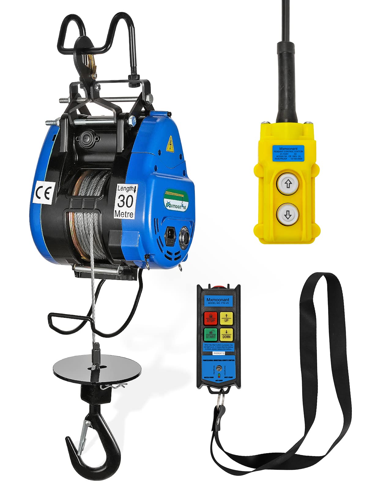 Mxmoonant 250kg Electric Hoist Winch, 19m/min Fast Electric Cable Hoist with Remote, 98ft/30m Lifting Height for Attic, Garage, Workshop, Warehouse, Factory