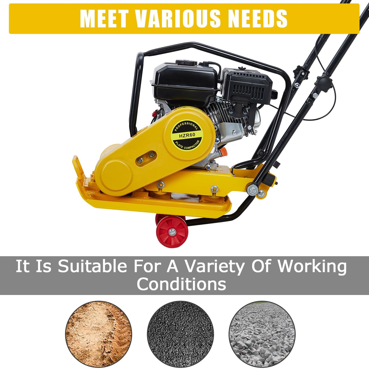 Plate Compactor 7HP with 212cc 5600 VPM Gas Engine, 22.1x15.9 in Plate Power Jumping Jack Tamper, 4200 lbs Vibratory Compaction Tamper, Soil Compactor Machine for Pavers, Walkways, Asphalts
