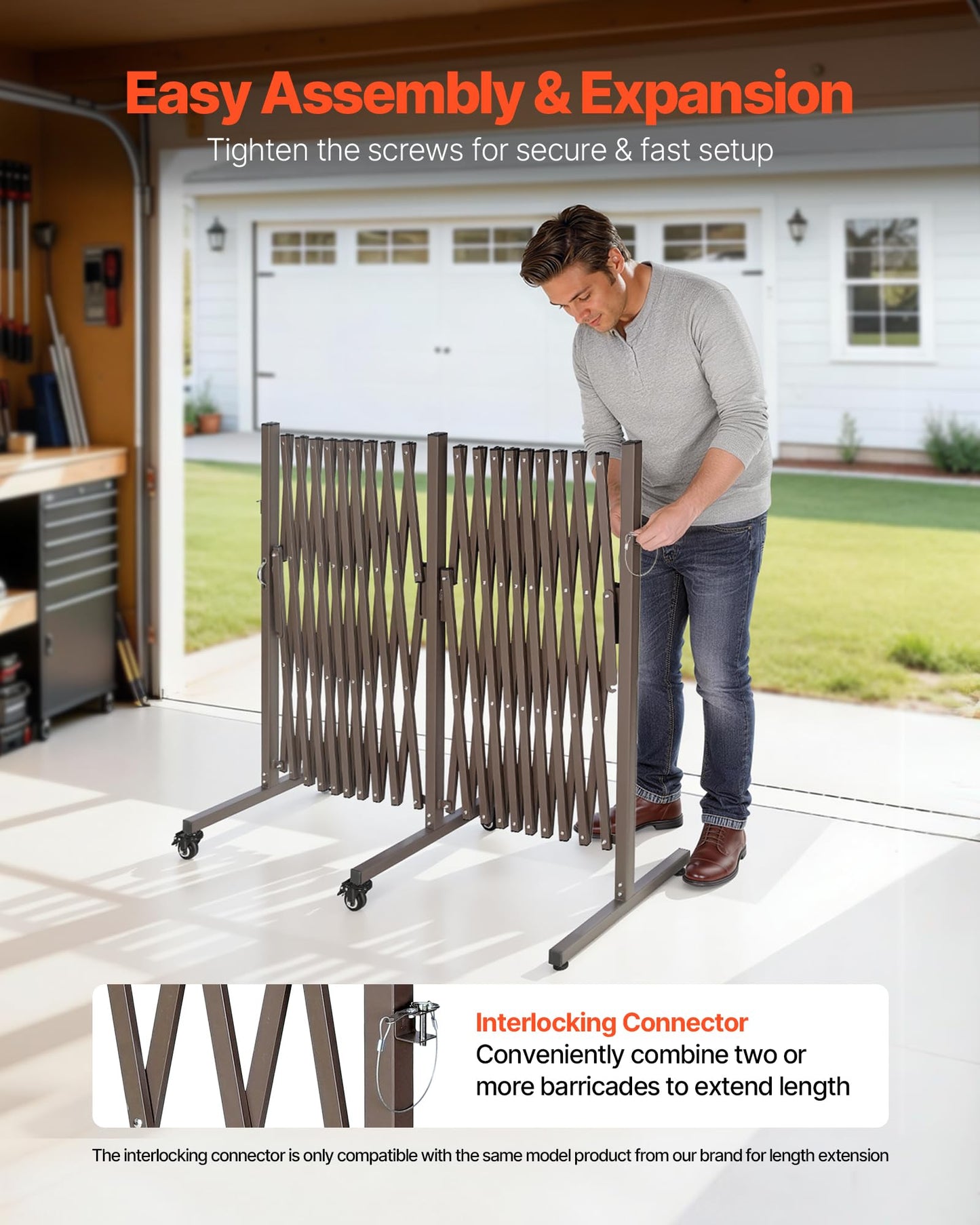 VEVOR Double Expandable Barricades, 20FT Expandable Safety Barrier, Flexible Mobile Barricade with Locking Casters, Portable Folding Security Gate Metal Traffic Fence for Patio Garden Stairway