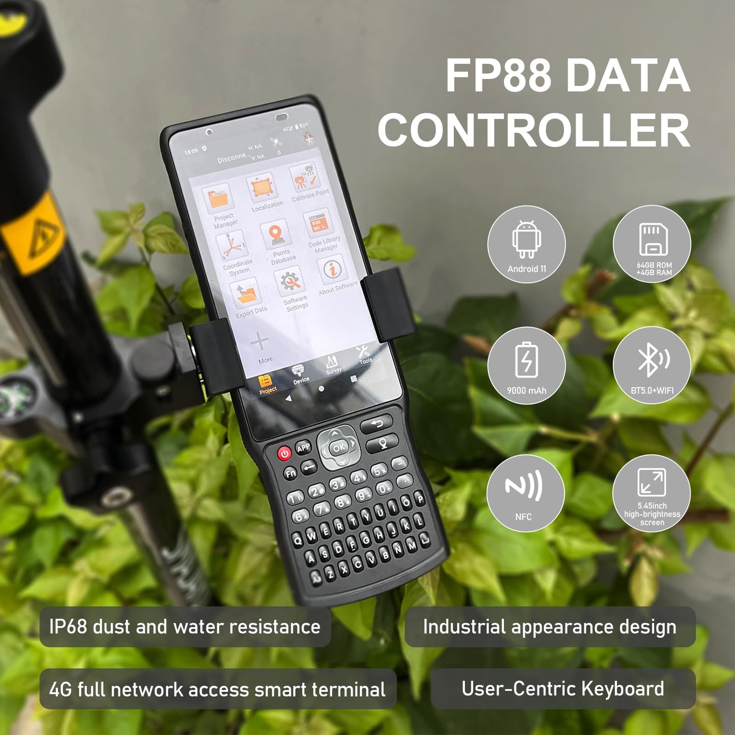 SMA26 Plus Rover Base RTK GNSS Survey System with Handheld Collector, Dual GNSS Receiver with Survey Software, Tilt Compensation, IP67 Waterproof, Ideal for Land, Construction(exclude Tripod&Pole)