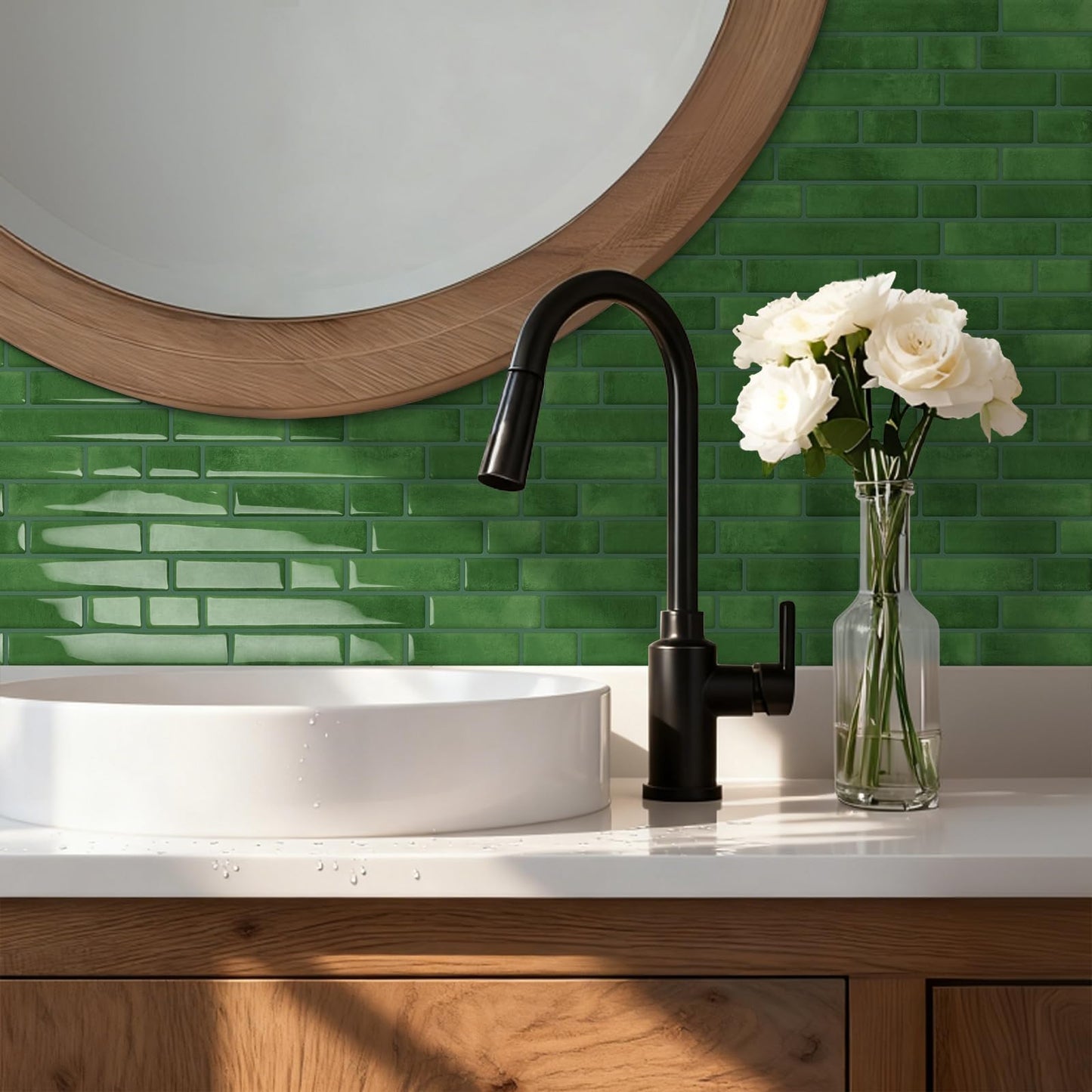 Tiwoos Green Peel and Stick Tile Backsplash 12"x12" Self Adhesive Wall Tiles 3D Marble for Kitchen, (10-Sheet)