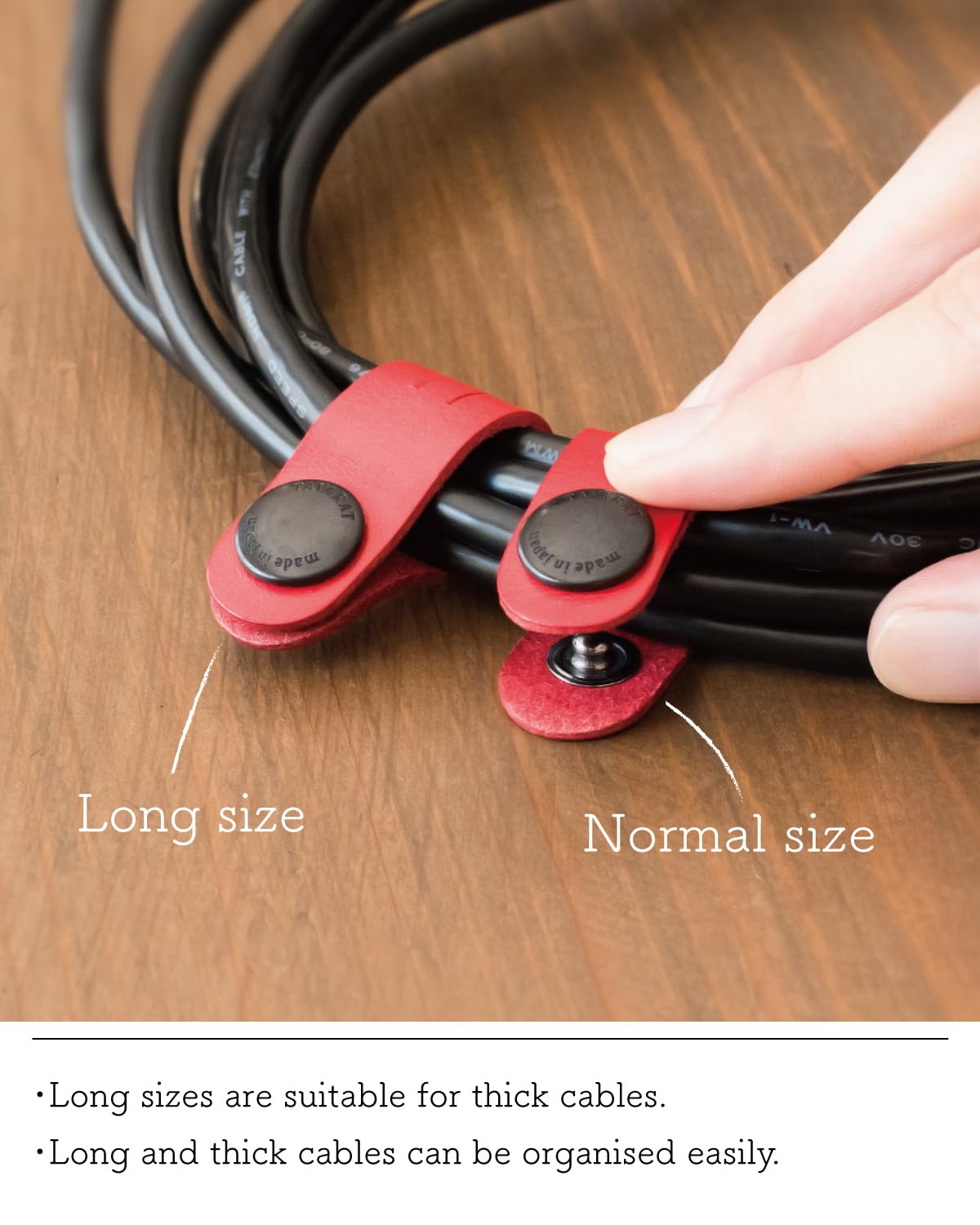 TAVARAT Cord Organizer, Cable Organizer, Charger Organizer, made in Japan, Genuine Leather, Cable Straps, Cable management, Cable Holder (Three-colour set A)
