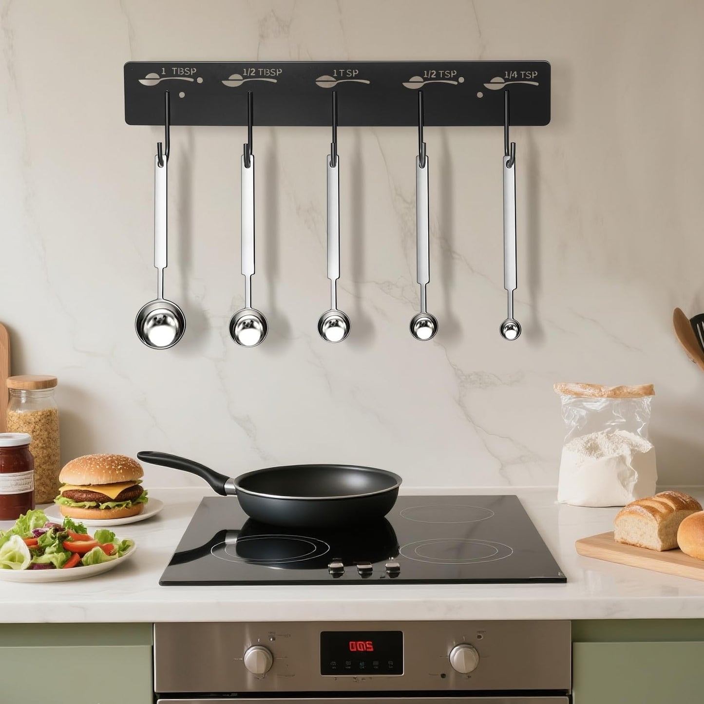 ProtectHobby 2 Pack Measuring Cups and Spoons Hanging Rack, Black Hanging Cups and Spoons Rack, Space Saving Kitchen Utensil Holder, Including Screw and Adhesive Mounting