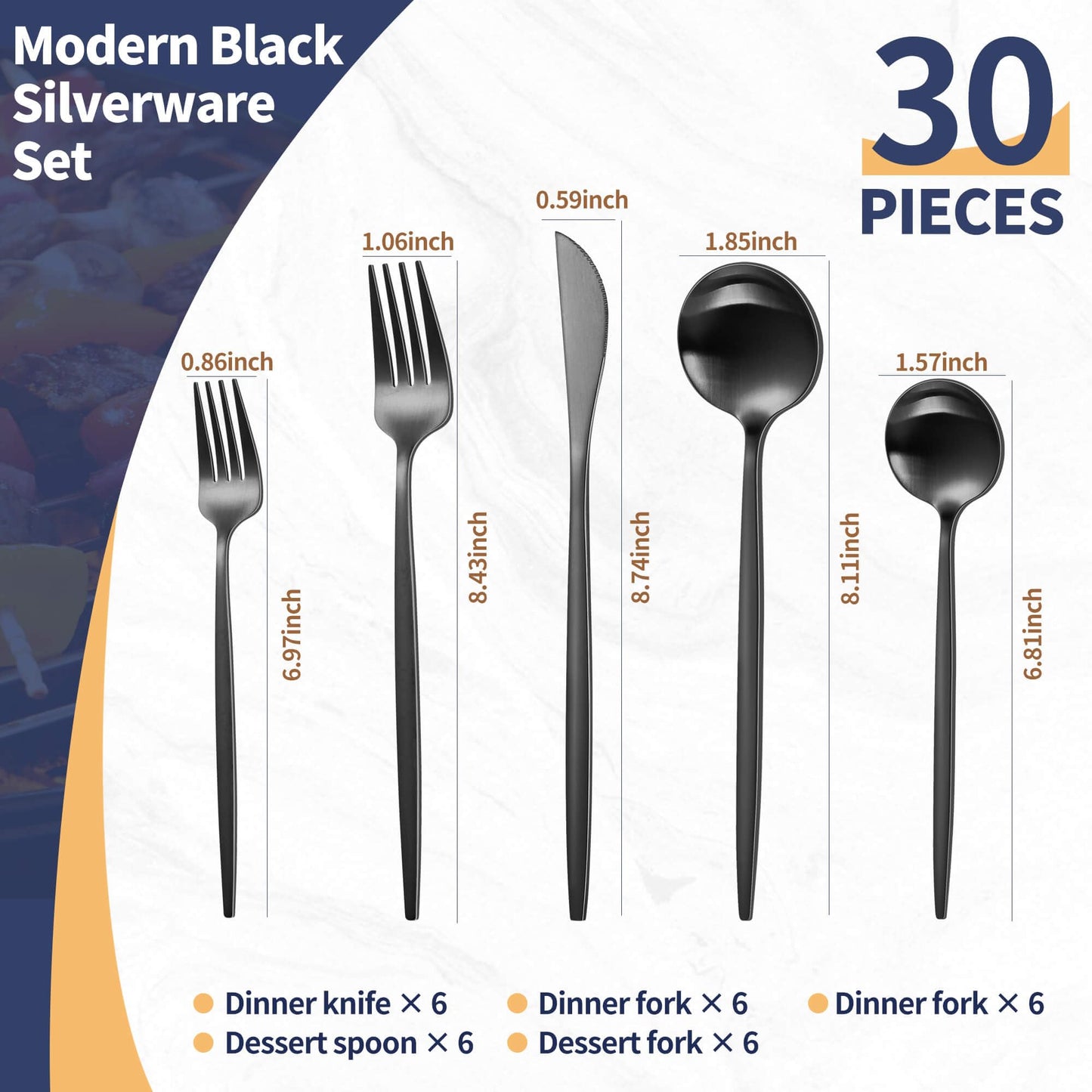 Joincook Matte Black Silverware Set,30 Piece Stainless Steel Modern Flatware Set,Brushed Cutlery Set Service for 6,Satin Finish Utensils Set,Home Kitchen and Restaurant,Dishwasher Safe